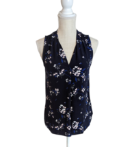 41 Hawthorne Womens Size XS Dark Blue Floral Sleeveless Stretch Blouse - $24.74