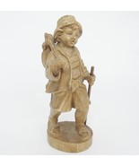 Alpine Boy Traveler Figurine with Pack Knapsack and Walking Stick 9.5&quot; - $9.40