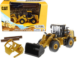 CAT Caterpillar 950M Wheel Loader w Bucket Log Fork w Two Log Poles Play &amp; Colle - £37.95 GBP