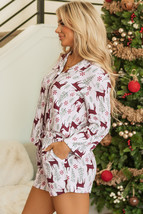 White Christmas Deer Printed Shirt and Shorts Lounge Set - $27.11