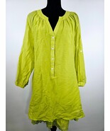 Soft Surroundings Top Blouse M Silk Blend Green Notched Button Roll Tab ... - $30.46 CAD