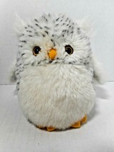 Snowy Owl Russ Berrie Whoot Plush Stuffed Animal 6&quot; Fluffy Furry Black and White - £11.35 GBP