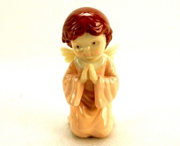 Kneeling And Praying Angel Figurine, Pink Gown, Vintage Porcelain, Green... - $14.65