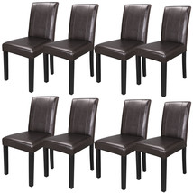 Dining Chair Set Of 8 Pu Leather Armless Side Chairs With Solid Wood Legs Brown - £324.37 GBP
