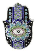 Indigo Chakra Hamsa Palm Mandala and Evil Eye Ceramic Dish Brass Incense... - $17.99