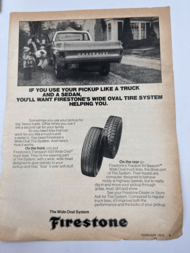 Vintage Rare 1975 Firestone Chevy Chevrolet Pickup Truck Print Ad - $12.85