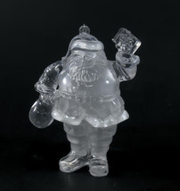 Frosted Santa Christmas Ornament Clear Acrylic Holding A Bag And A Gift 3.75&quot; - £8.58 GBP