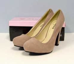 NEW Styluxe Riverberry Womens Sz 6.5 Brooks Taupe Velvet Hidden Platform Heels - £18.16 GBP