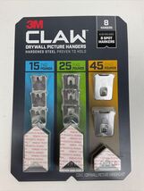 NEW 3M CLAW SET 8-Pack STEEL Drywall Picture Hangers 15/25/45 LB +8 Spot... - $4.49