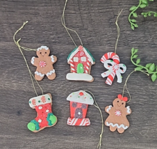 Miniature Gingerbread House Man Christmas Tree Ornaments Mini Crafts Set Of 6 - £6.55 GBP