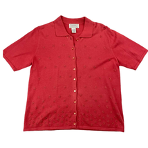 VTG Jennifer Moore Women&#39;s Red Collared Top Short Small Embroidered Flow... - £10.54 GBP
