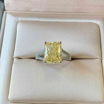 4Ct Radiant Cut Simulated Canary CZ Solitaire Wedding Ring 925 Sterling Silver - £75.47 GBP