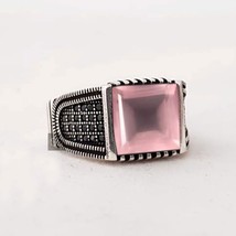Handmade 925 Silver Rose Quartz Ring Pinky Ring Men Christmas Gift for Him,Her - £55.76 GBP