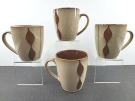 4 Sango Prelude Brown Mugs Set 4&quot; Stoneware 4509 Stripes Wavy Lines Coffee Cups  - £31.51 GBP