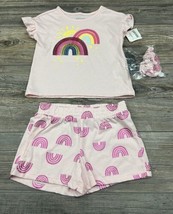 KIDTOPIA 2 Piece Outfit Set Sequin Rainbow Top &amp; Shorts Pink Toddler Sum... - £9.34 GBP