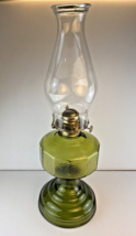 VINTAGE Green Vaseline Style Glass Original Oil Lamp - $59.70