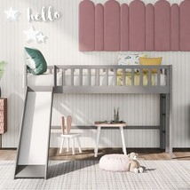,Twin Size Low Loft Bed With Ladder And Slide, Wooden Bedfram Bedroom Furniture  - £343.25 GBP