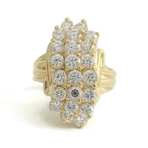 Vintage CZ Cubic Zirconia Long Cluster Cocktail Ring 14K Yellow Gold, 7.... - $795.00