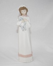 Nadal Valencia Spain Porcelain Girl in Nightgown with Teddy Bear Figurin... - $42.00