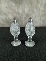 Vintage Cut Crystal Glass Salt And Pepper Shakers Diamond Pattern 5&quot; Tall - £9.46 GBP