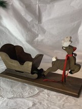 Vintage Handmade Wooden Reindeer and Sleigh Christmas Display Folk Art Rustic - £11.99 GBP