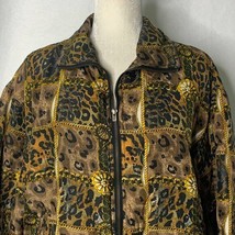 Vintage Stunt Collections Animal Print Silk Jacket Womens S Brown Gold Zip  - £21.77 GBP