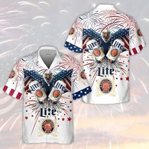 Miller Lite Beer Hawaiian Shirt Fireworks Eagle Independence Day - £8.24 GBP+