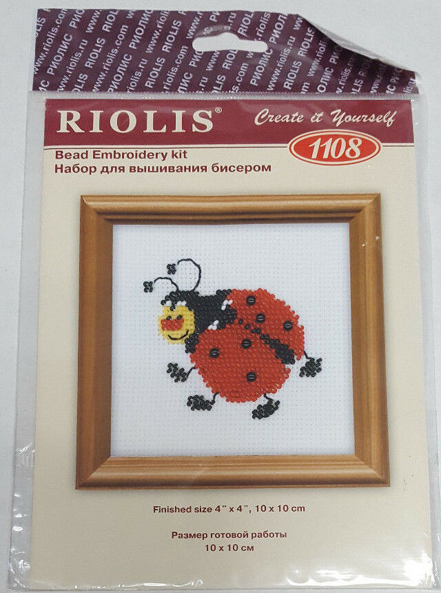 Primary image for RIOLIS Ladybug Bead Embroidery Cross Stitch Kit 1108 NEW 4" x 4" Animal Ladybird