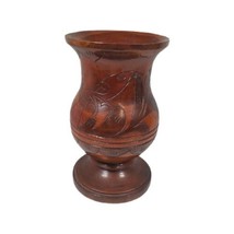 Vintage Wood Hand Turned Jar Urn Vase Large 10&quot; tall x 6&quot; Carved Bird Fl... - $93.46