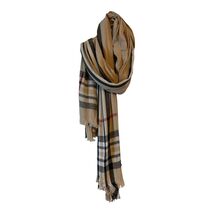 Classic Check Pattern Scarf Neutral Tan Fringe Wrap Large Lightweight - €13,80 EUR