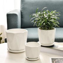 Octagon Ceramic Plant Pots - Indoor White Flower Planter Set With Drainage - $39.99