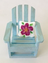 Miniature Adirondack Chair &amp; Flower Cushion Hand Painted Signed OOAK 3.75&quot; Tall - £17.62 GBP