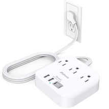 Flat Extension Cord, 5Ft Ultra Flat Plug Power Strip - 3 Outlets 4 Usb P... - £25.07 GBP