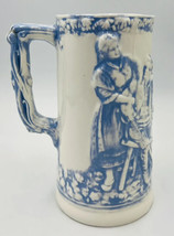 Vintage Porcelain Blue &amp; White Beer Stein Men Women Drinking Pub Bar Signed JLB - £11.98 GBP