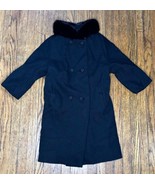 Vintage Stevens Hockanum Black Double Breasted Coat Small Fur Collar Got... - $49.50