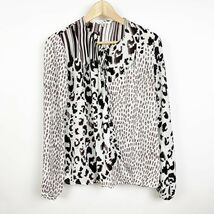 CAbi Animal Print Faux Wrap Blouse Long Sleeve String Tie Black White Si... - €5,99 EUR