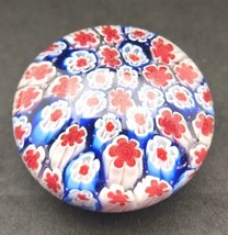 Vintage Murano Art Glass Millefiori Paperweight Red White Blue Larger PB... - $59.99