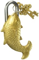 antique brass padlock with key Functional fish shape - £36.91 GBP