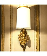 Mid-Century Modern Gold Ornate Chalkware Wall Lamp Sconce Shade Cord Cover - $1,413.60 MXN