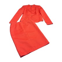 Signature by Larry Levine Skirt Suit Women&#39;s 4 Coral Polyester Textured ... - £44.69 GBP
