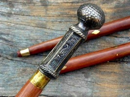 Antique Brass Vintage Walking Cane Wooden Stick Victorian Brass Long Han... - $38.34