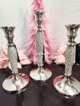 Christmas Tahari Rhinestone Bling Silver Tapper Candle Holders Set of 3 - £59.17 GBP