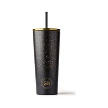 Starbucks 50th Anniversary Tumbler Cold Cup Stainless Steel Black-Gold 16oz 473 - £68.53 GBP