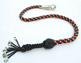 Paracord Motorcycle Biker Get Back whip 1&quot; Ball &amp; Skulls 36&quot; US Marines Red Gold - $29.99