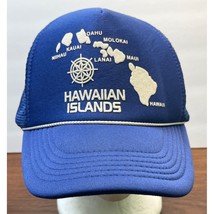 Vintage 80s Hawaiian Island Map Blue Trucker Hat Cap Snapback Maui Lanai... - $21.88