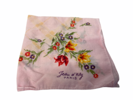 Jean d&#39;Orly Pink Hanky Handkerchief Hankie Yellow Red Tulips - £11.15 GBP