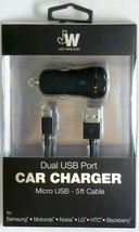 NEW Just Wireless Dual USB Port Car Charger 5 ft for Micro-USB Devices - 13003 - £5.96 GBP