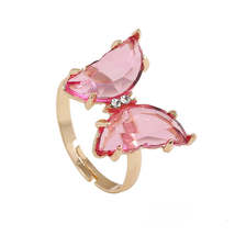 Pink Crystal &amp; Cubic Zirconia 18K Gold-Plated Butterfly Ring - £10.22 GBP