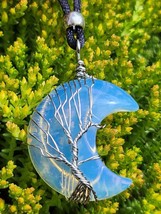 Tree of life Opalite Moon Pendant Cord Necklace Crescent Wire Wrapped Jewellery - £7.09 GBP
