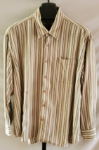 Tommy Bahama Green White Brown Striped Button Down Shirt Mens Size 2x - £15.79 GBP